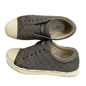 UGG Jemma Quilted Leather Sneakers Womens Size 6 Grey Slip On Low Top Slides